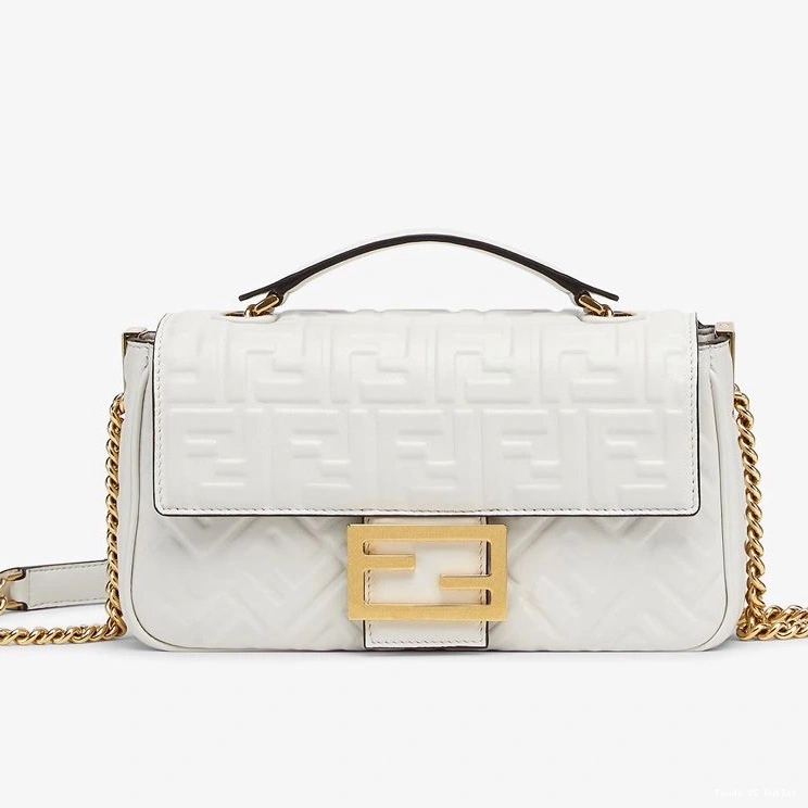 Cheap HOT FF Fendi Motif In Midi Chain Nappa Baguette Leather White Bag 0803
